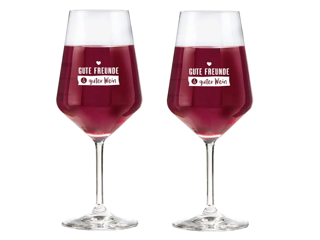 eXODA Weinglas Schrift. Gute Freunde & guter Wein für gesellige Abende im Set
