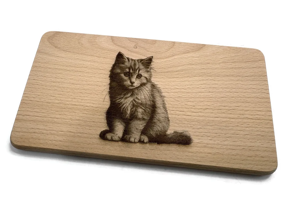 Frühstücksbrettchen Katze Motiv aus Buchenholz langlebiges Vesperbrett mit Design