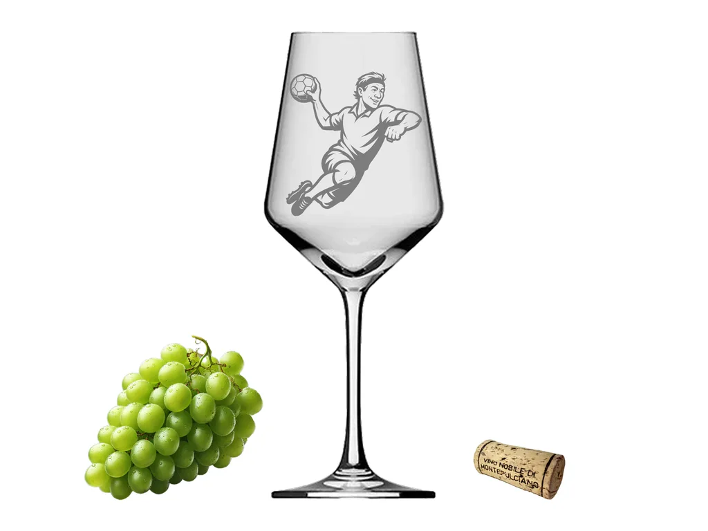 Handball Weinglas 350ml spülmaschinenfest mit ansprechendem Handball-Design und Gravur