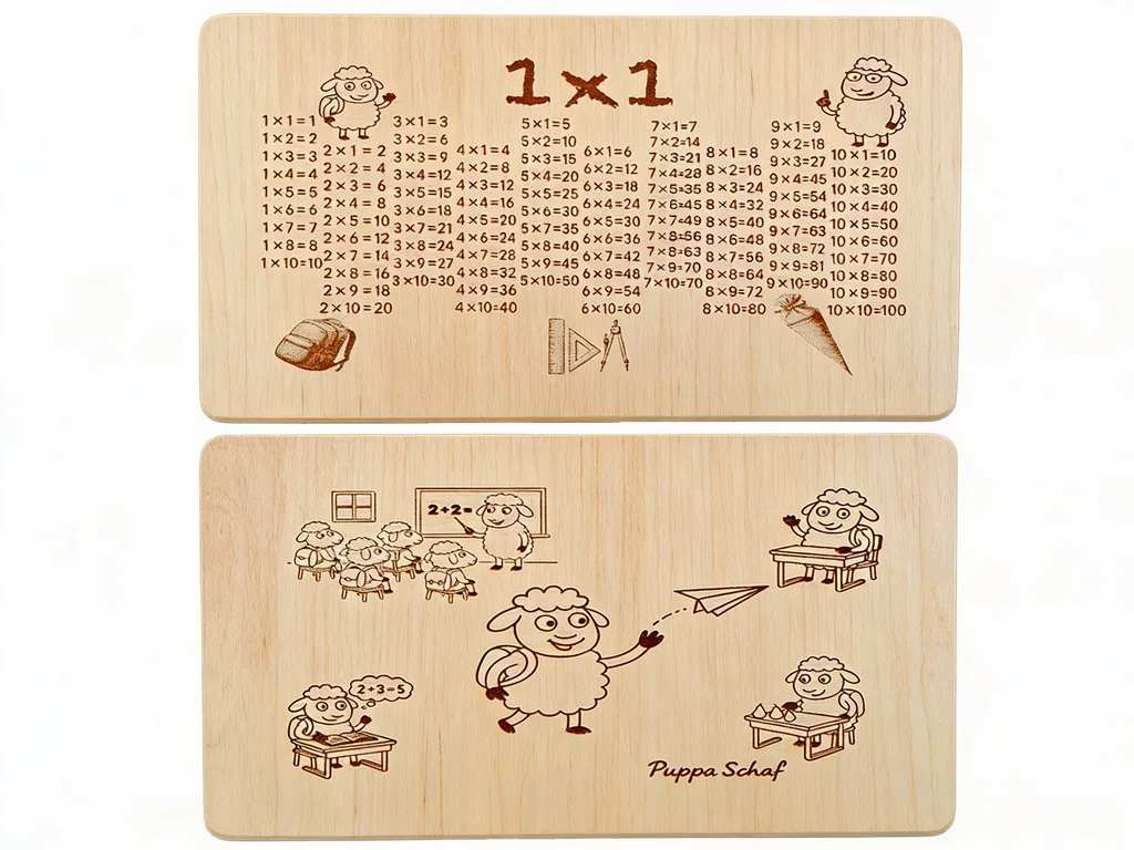 Frühstücksbrettchen Puppa Schaf und kleines 1x1 mit Lerntipps für Grundschüler