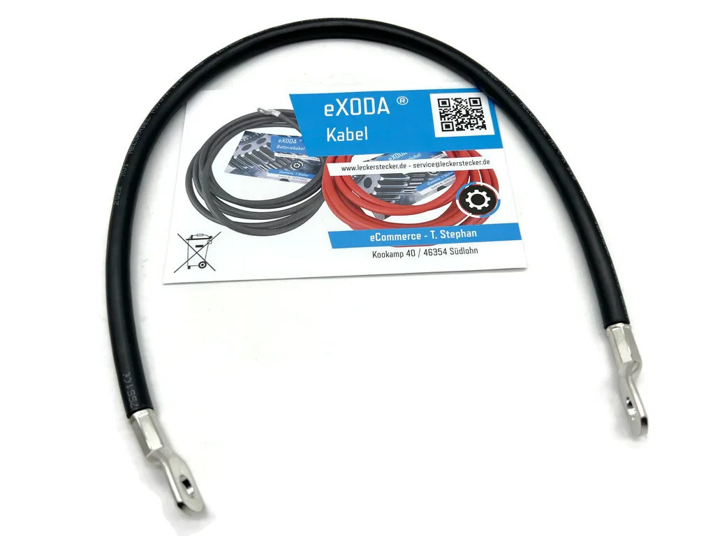 Batteriekabel 25 mm² 50cm M8 Schwarz für 12V Fahrzeuge Auto Boot Motorrad hochwertig gefertigt
