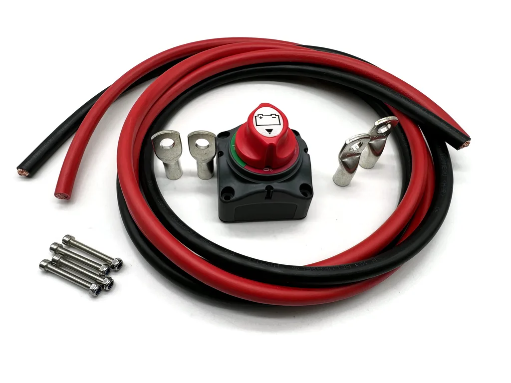 Kabel 50mm2 4x M10 Kabelschuh 2m Kabel Rot Schwarz mit Trennschalter Set für Elektroinstallationen